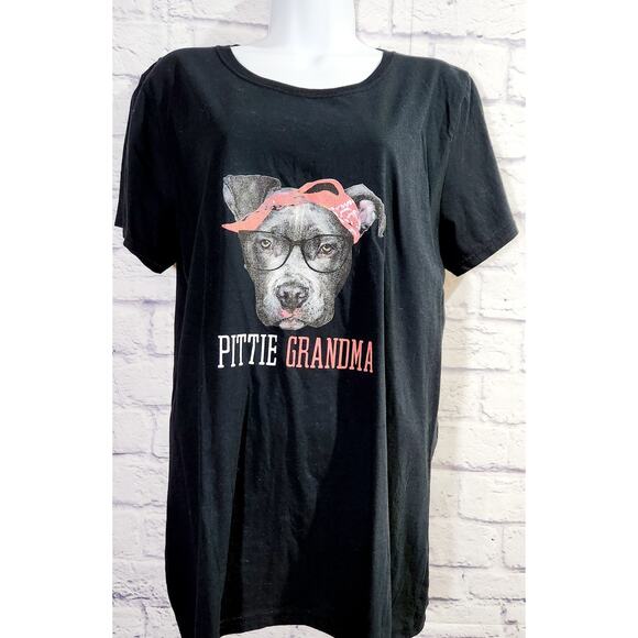 Fruit of The Loom Black Pittie Grandma Graphic T Shirt 2XL Lightweight Short - Picture 1 of 3